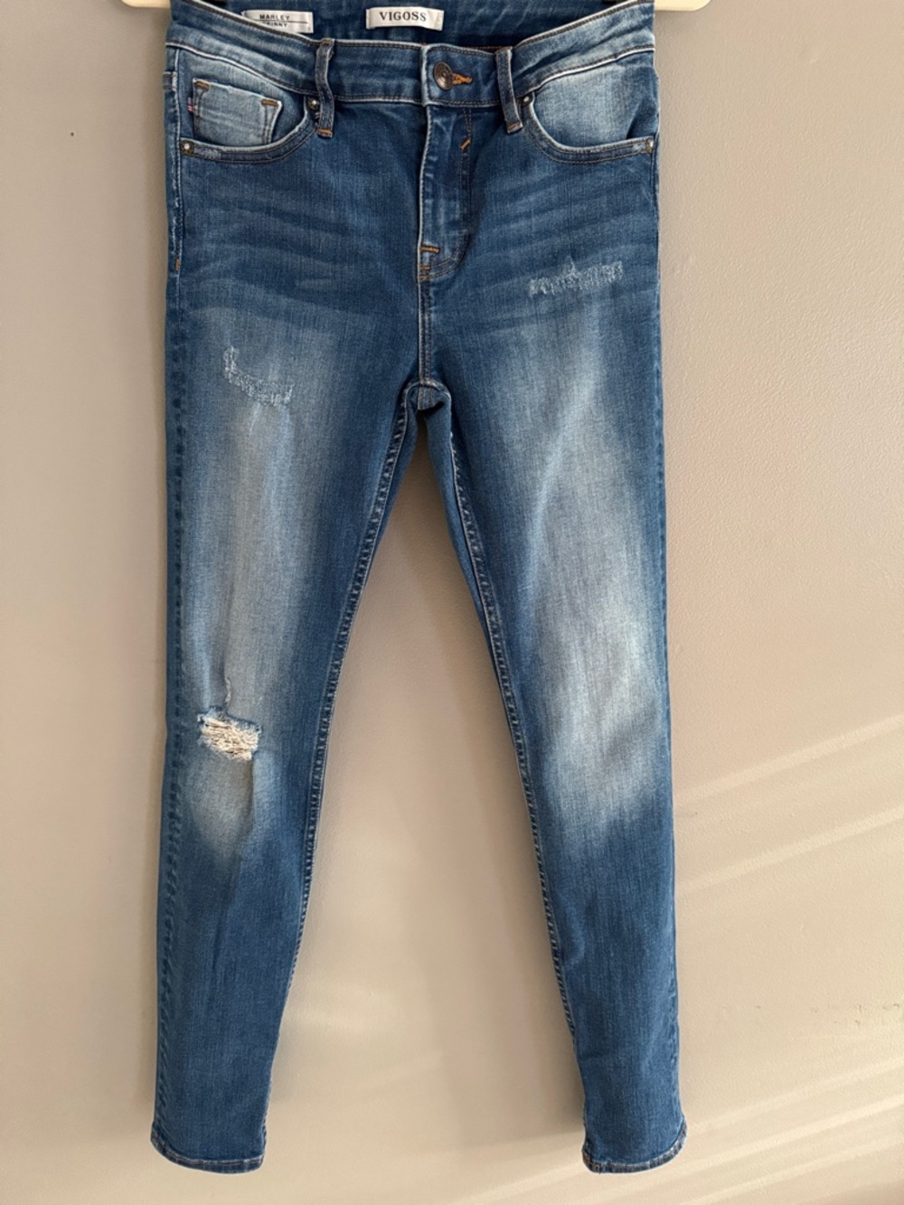 Vigoss Women's Distressed Skinny Jeans - Blue Wash